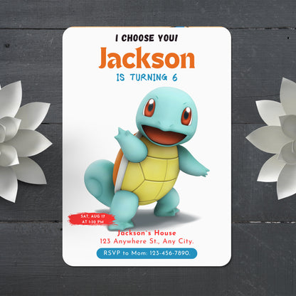 Squirtle Birthday Party Invitation Template | Pokemon Invite - CreativeRino