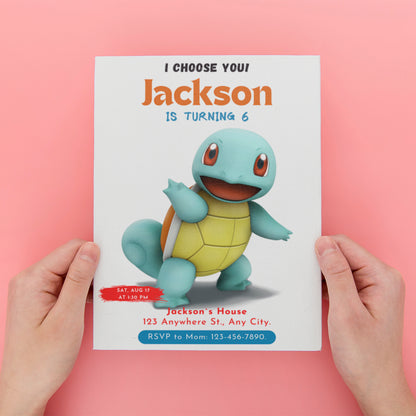 Squirtle Birthday Party Invitation Template | Pokemon Invite - CreativeRino