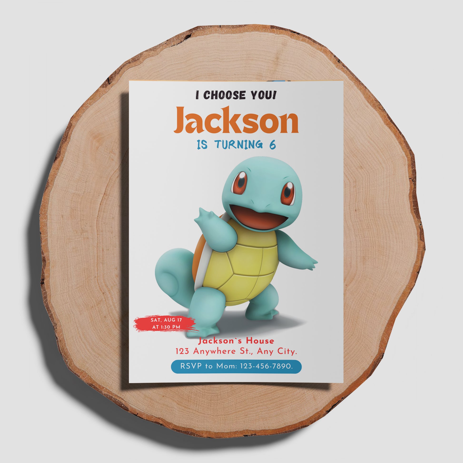 Squirtle Birthday Party Invitation Template | Pokemon Invite - CreativeRino