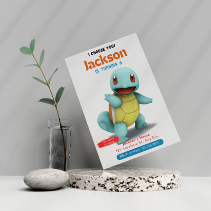 Squirtle Birthday Party Invitation Template | Pokemon Invite - CreativeRino