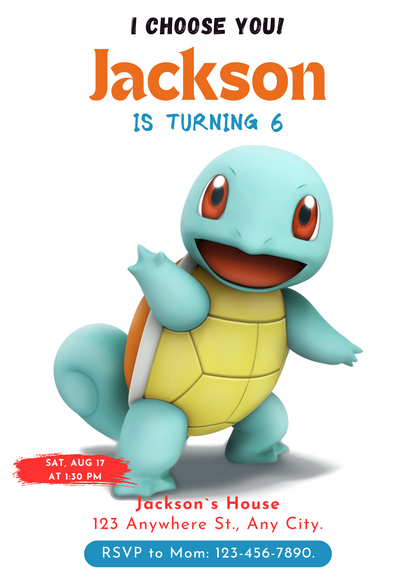 Squirtle Birthday Party Invitation Template | Pokemon Invite - CreativeRino