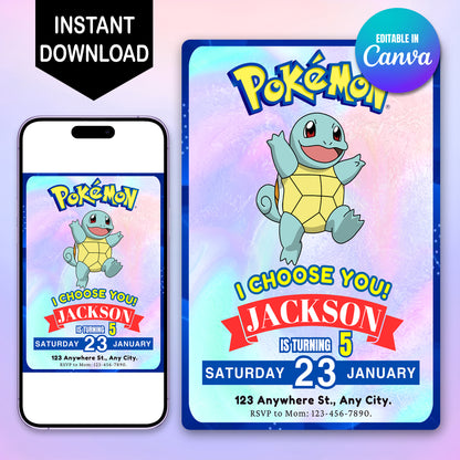 Squirtle Invitation Template | Pokemon Birthday Invite - CreativeRino