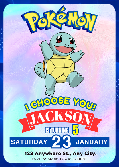 Squirtle Invitation Template | Pokemon Birthday Invite - CreativeRino