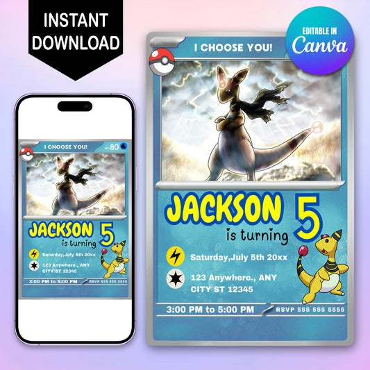 Ampharos Invitation Template | Pokemon Card Birthday Invite - CreativeRino