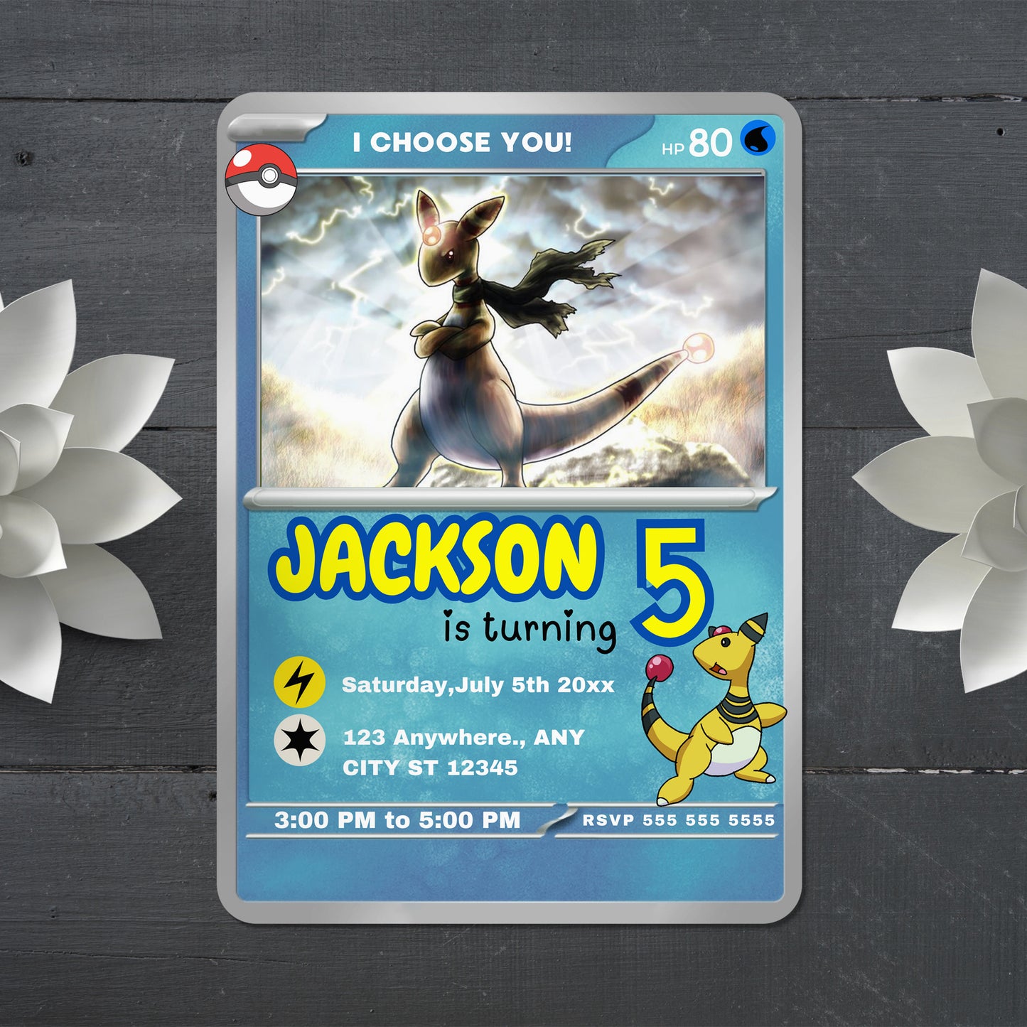 Ampharos Invitation Template | Pokemon Card Birthday Invite - CreativeRino