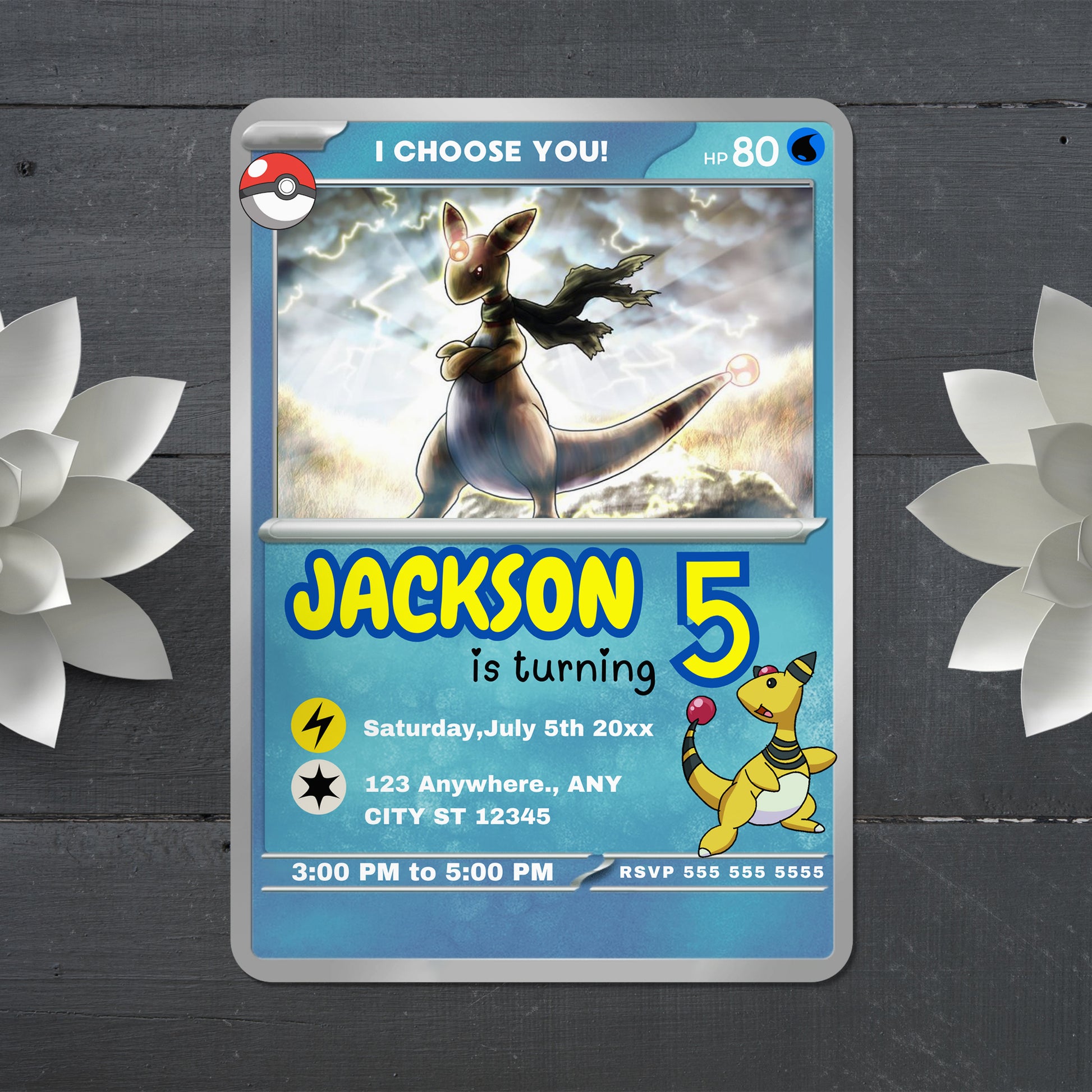 Ampharos Invitation Template | Pokemon Card Birthday Invite - CreativeRino