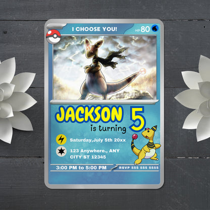 Ampharos Invitation Template | Pokemon Card Birthday Invite - CreativeRino