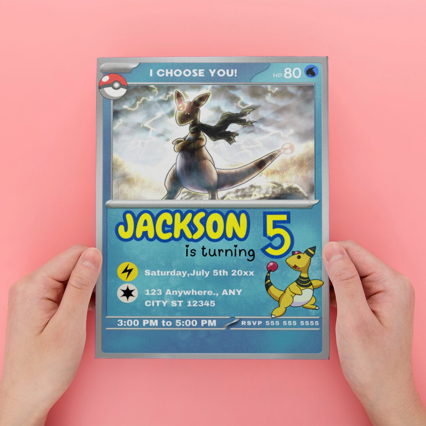Ampharos Invitation Template | Pokemon Card Birthday Invite - CreativeRino