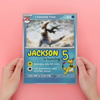 Ampharos Invitation Template | Pokemon Card Birthday Invite - CreativeRino