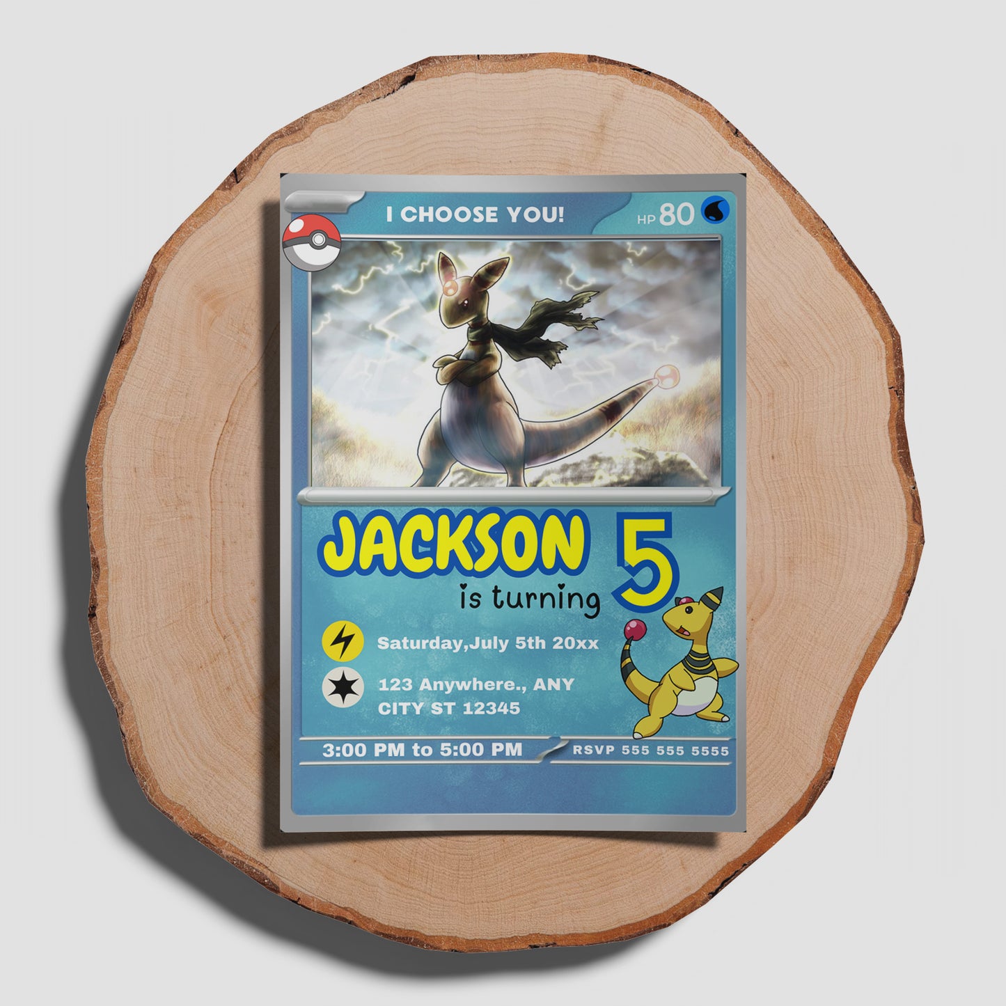 Ampharos Invitation Template | Pokemon Card Birthday Invite - CreativeRino