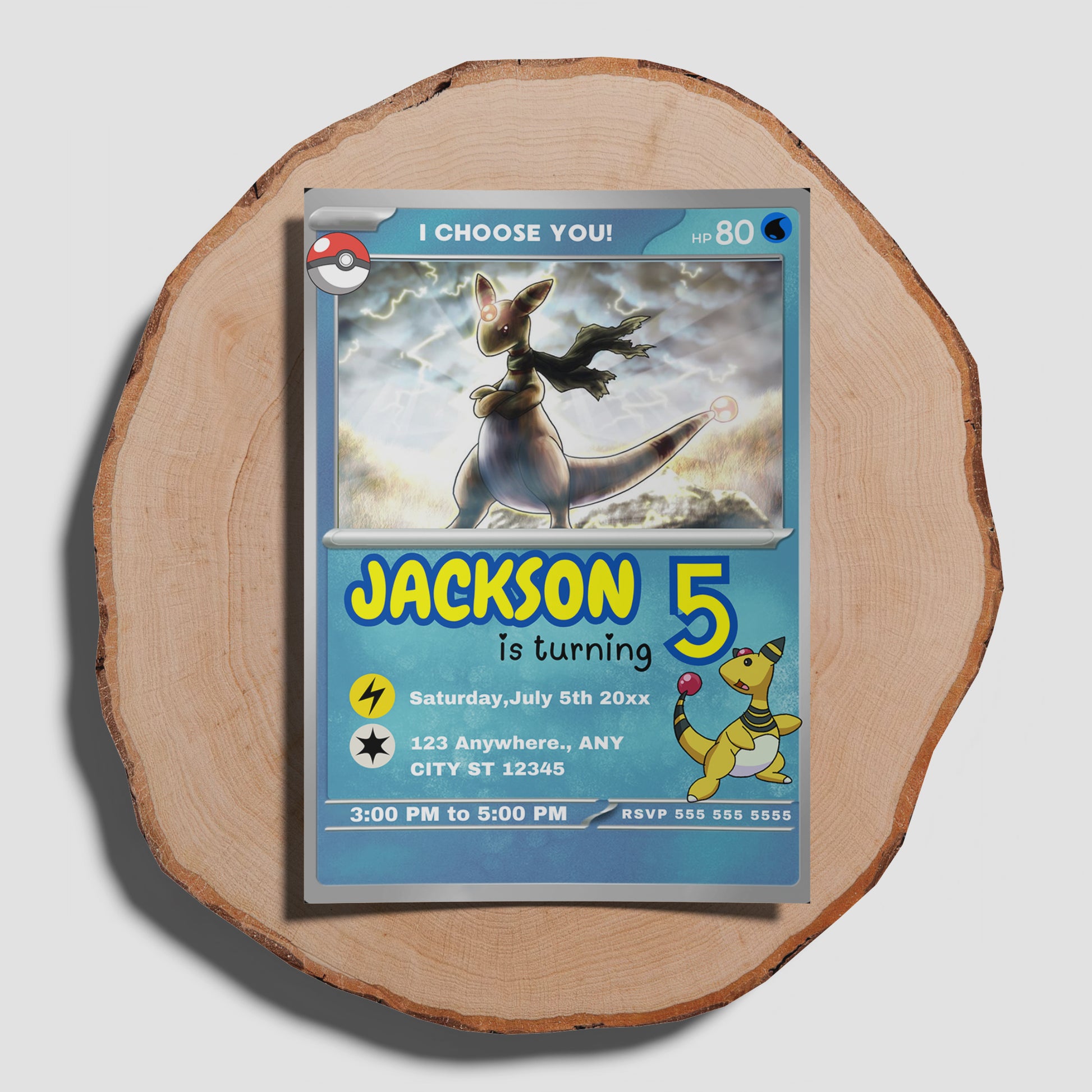 Ampharos Invitation Template | Pokemon Card Birthday Invite - CreativeRino
