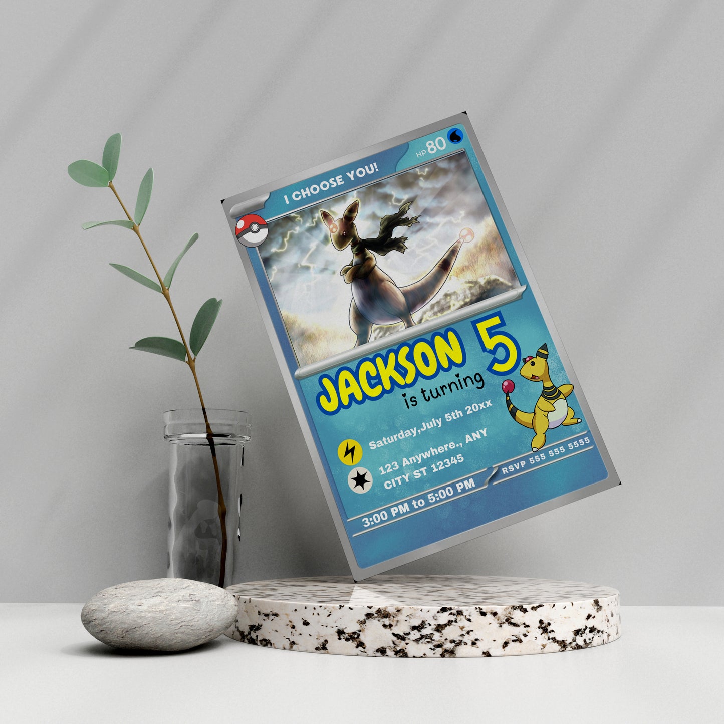 Ampharos Invitation Template | Pokemon Card Birthday Invite - CreativeRino