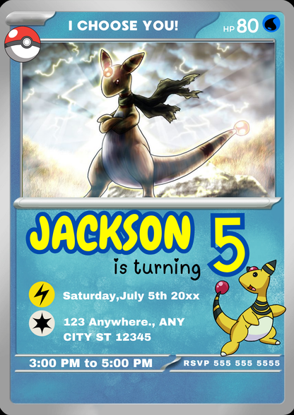Ampharos Invitation Template | Pokemon Card Birthday Invite - CreativeRino