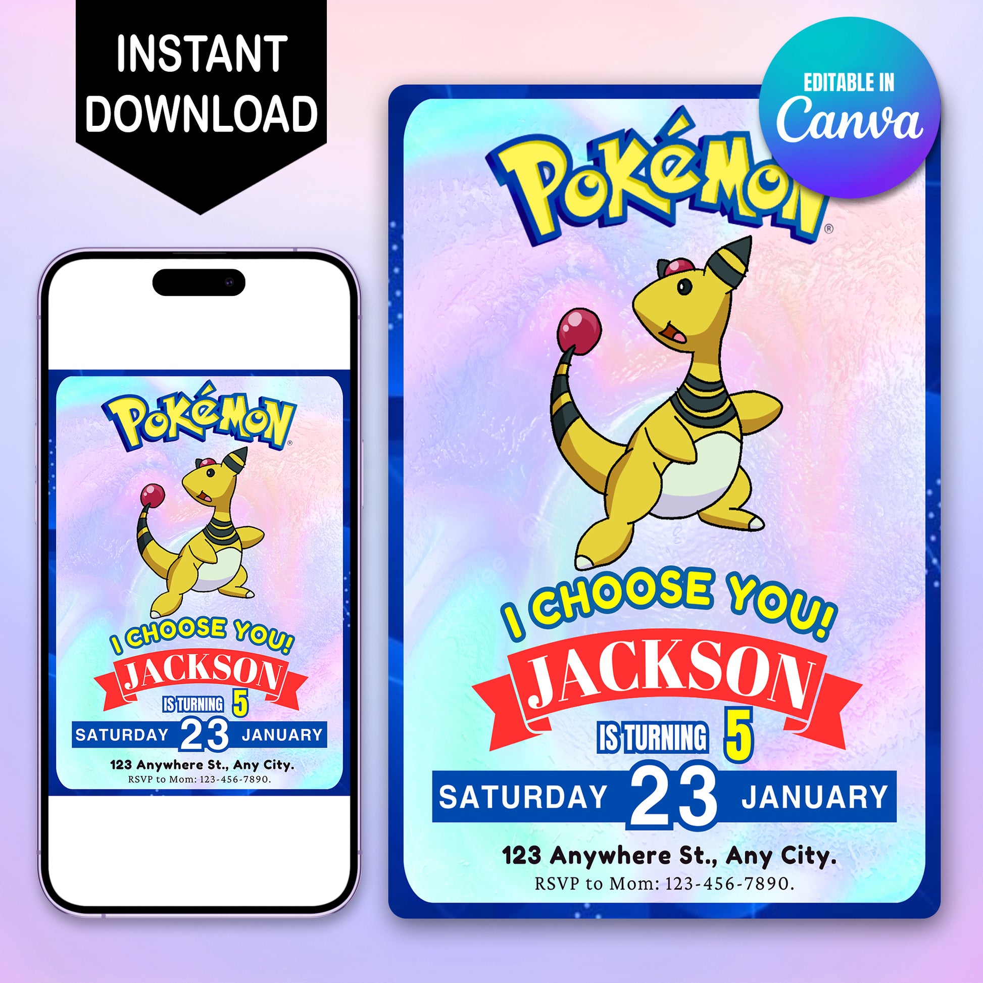 Ampharos Invitation Template | Pokemon Birthday Invite - CreativeRino