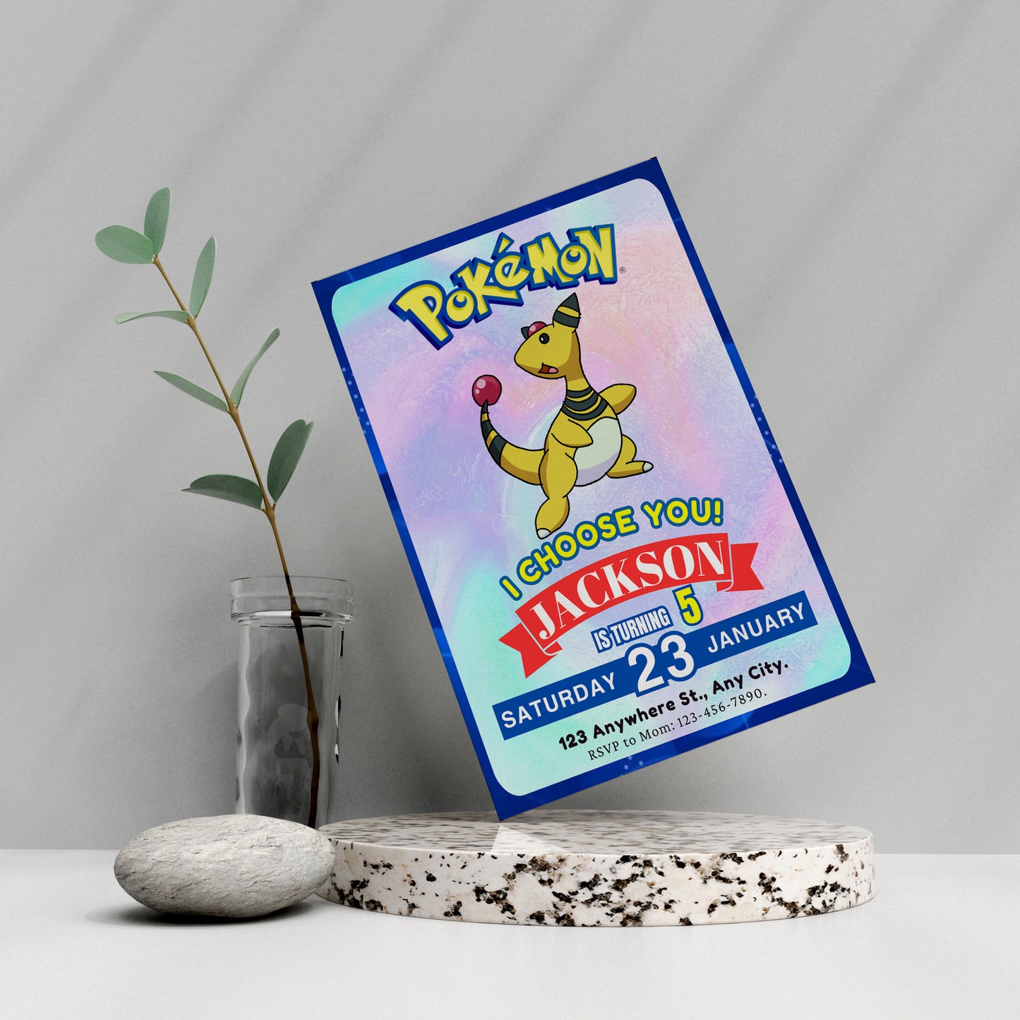Ampharos Invitation Template | Pokemon Birthday Invite - CreativeRino