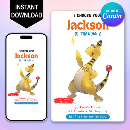 Ampharos Birthday Party Invitation Template | Pokemon Invite - CreativeRino