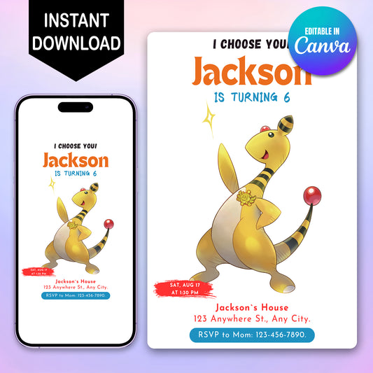 Ampharos Birthday Party Invitation Template | Pokemon Invite - CreativeRino