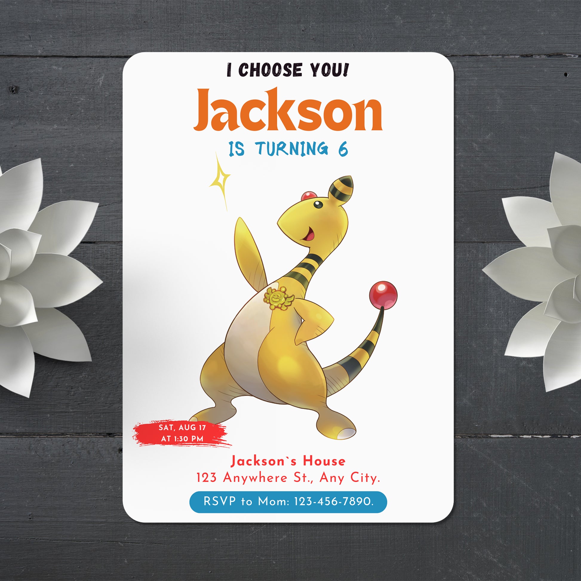 Ampharos Birthday Party Invitation Template | Pokemon Invite - CreativeRino