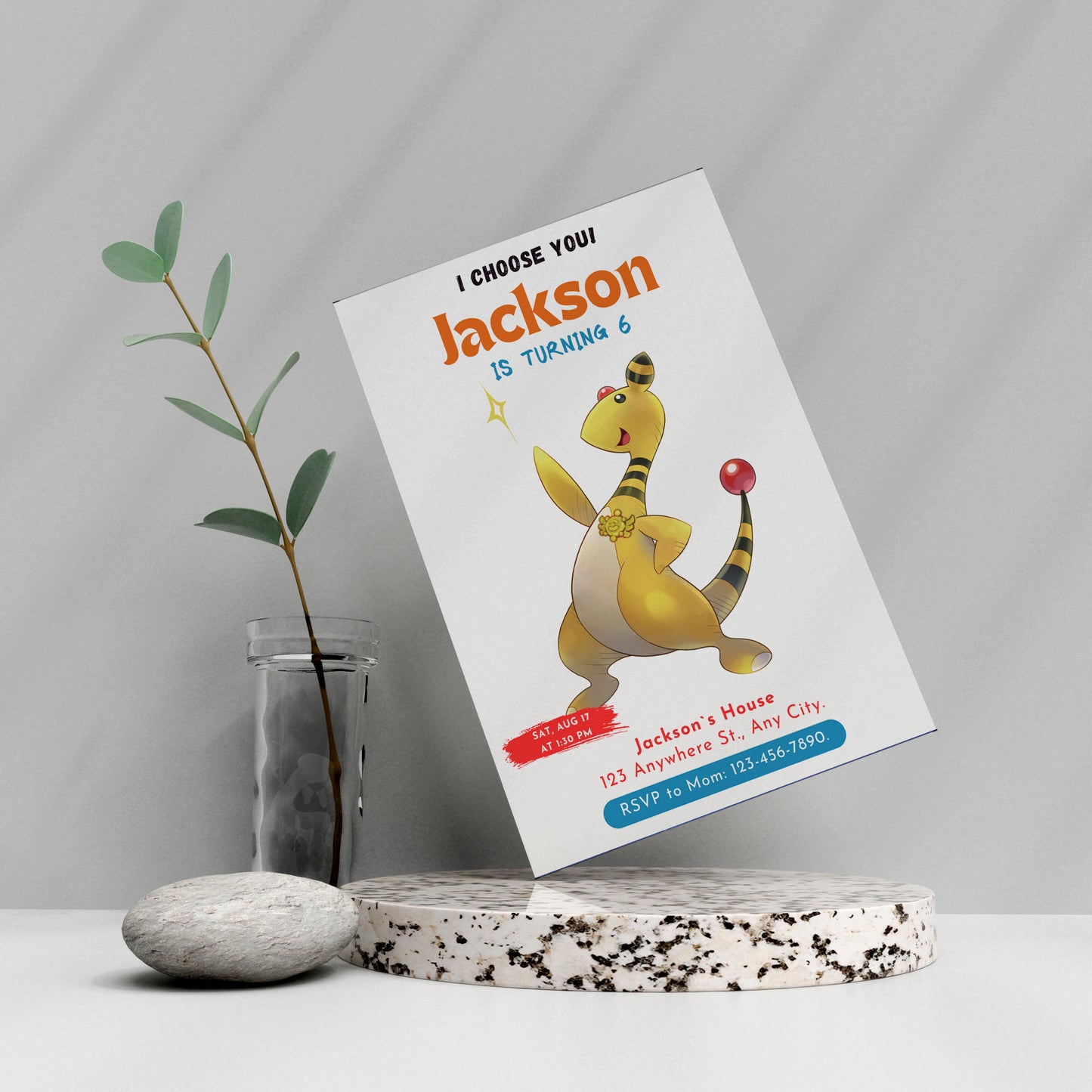 Ampharos Birthday Party Invitation Template | Pokemon Invite - CreativeRino