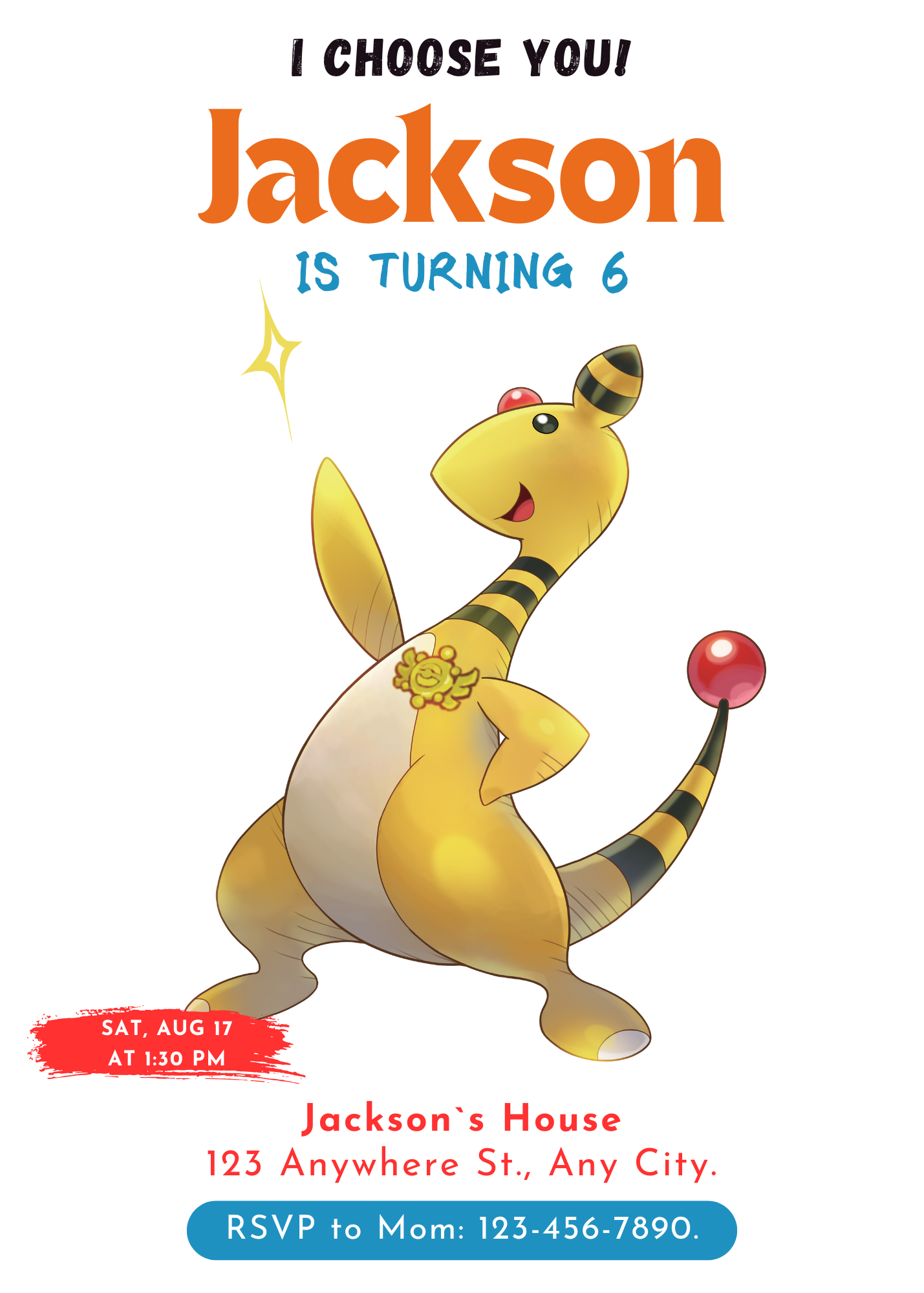 Ampharos Birthday Party Invitation Template | Pokemon Invite - CreativeRino