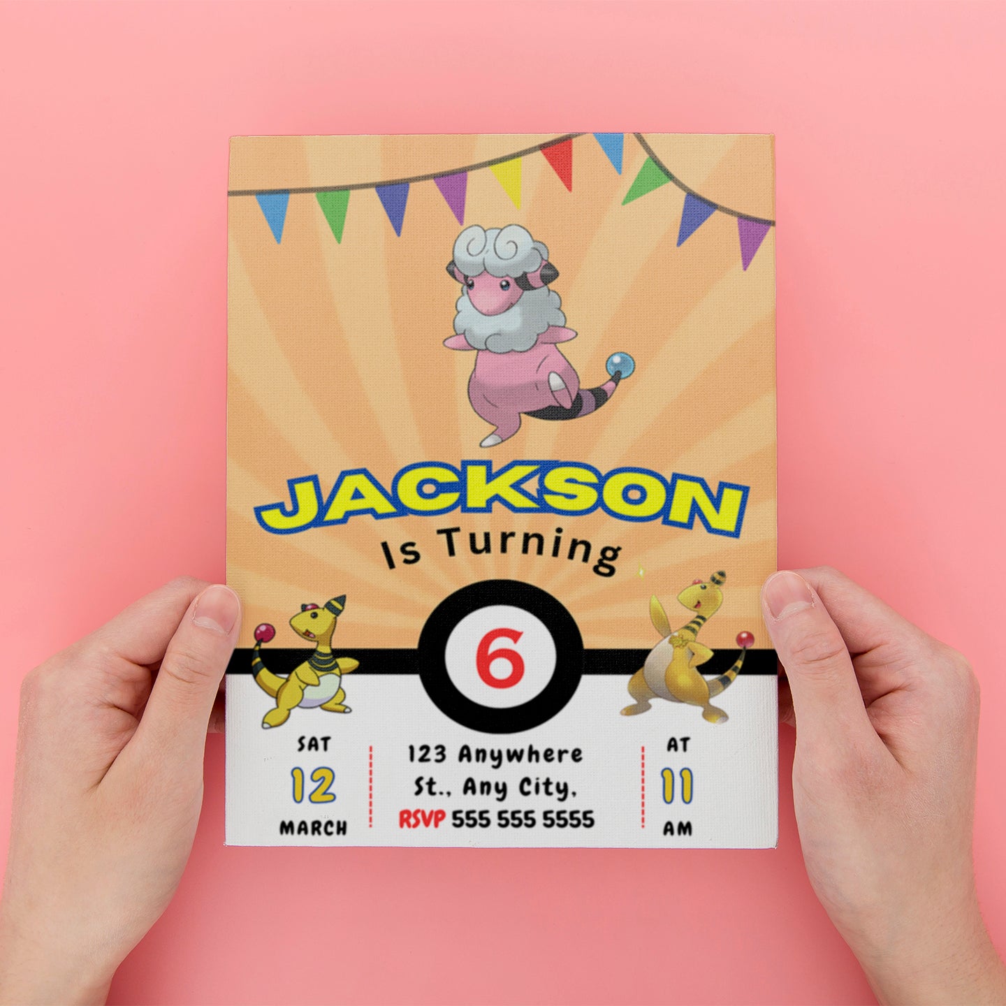 Ampharos Pokemon Birthday Party Invitation Template - CreativeRino