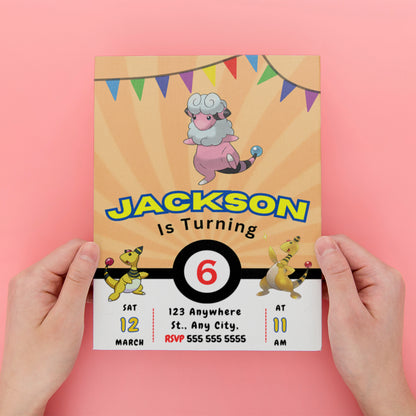 Ampharos Pokemon Birthday Party Invitation Template - CreativeRino