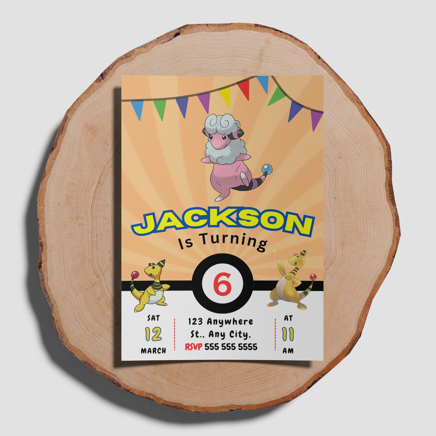 Ampharos Pokemon Birthday Party Invitation Template - CreativeRino