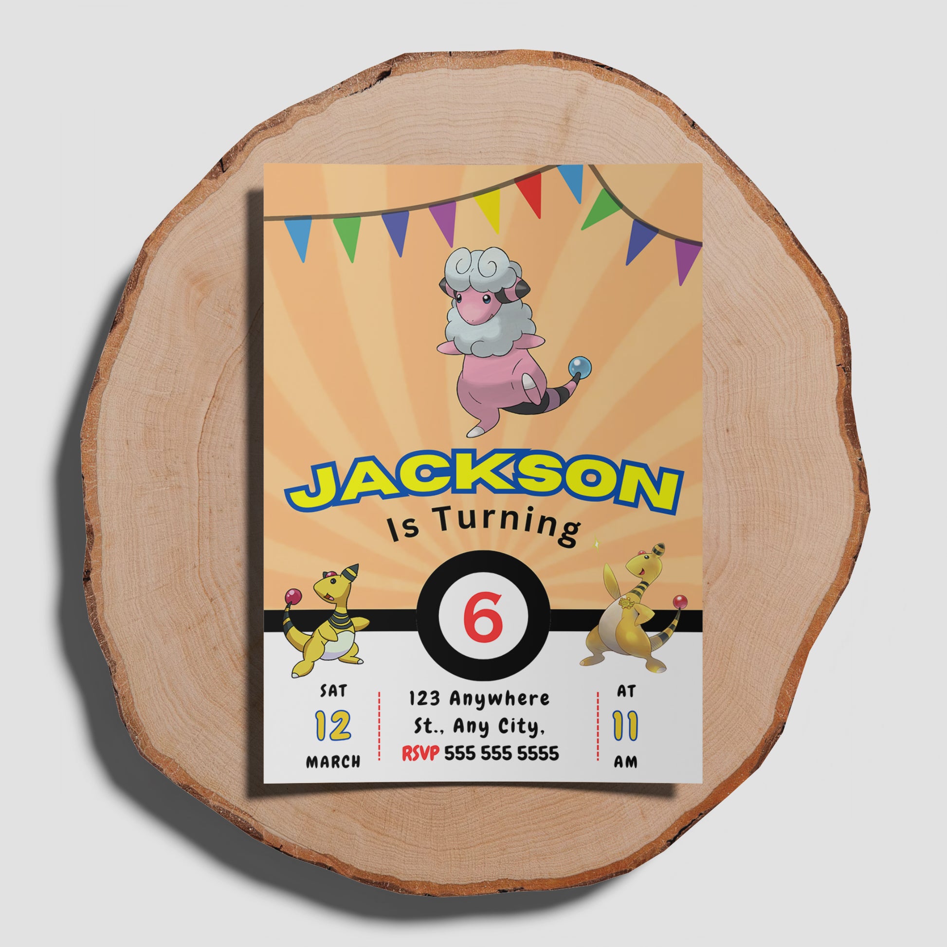Ampharos Pokemon Birthday Party Invitation Template - CreativeRino