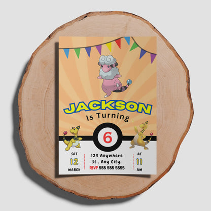 Ampharos Pokemon Birthday Party Invitation Template - CreativeRino