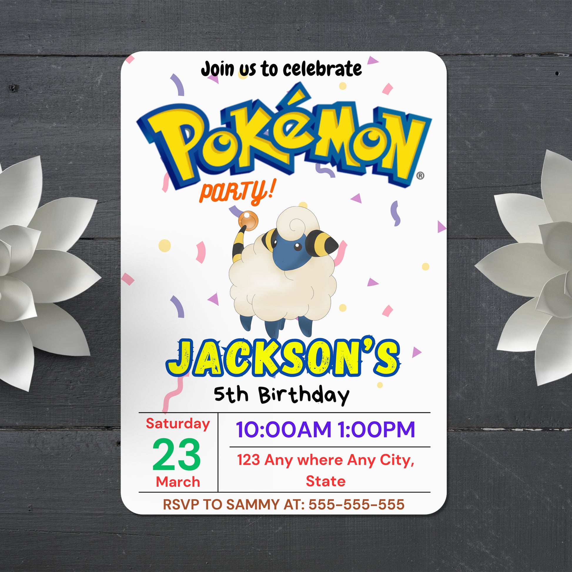Ampharos Birthday Invitation Template | Pokemon Invite - CreativeRino