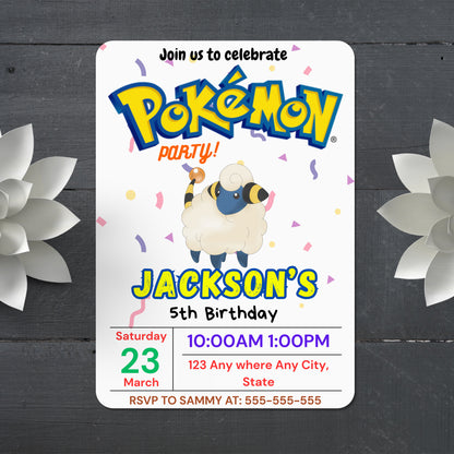 Ampharos Birthday Invitation Template | Pokemon Invite - CreativeRino