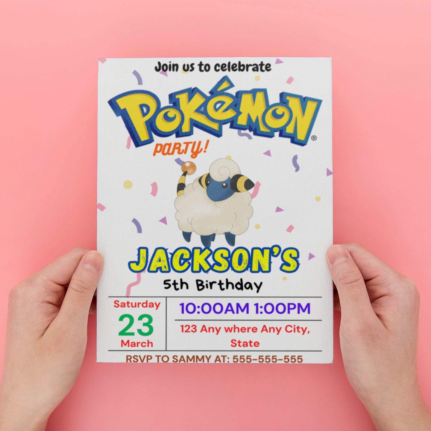 Ampharos Birthday Invitation Template | Pokemon Invite - CreativeRino