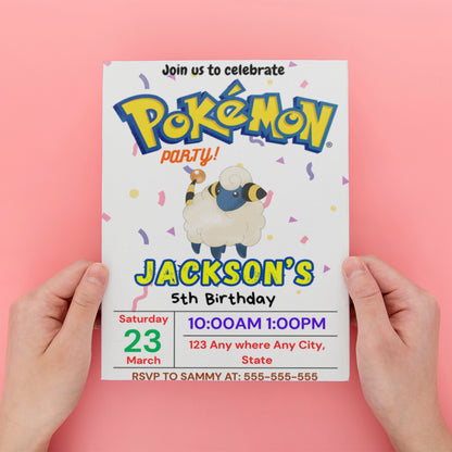 Ampharos Birthday Invitation Template | Pokemon Invite - CreativeRino