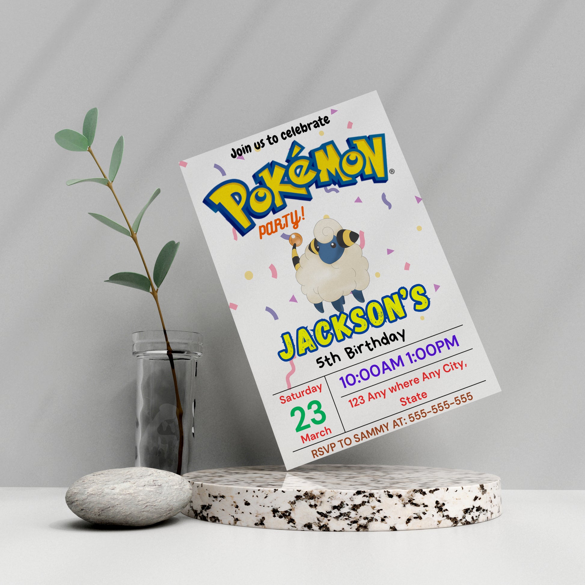 Ampharos Birthday Invitation Template | Pokemon Invite - CreativeRino