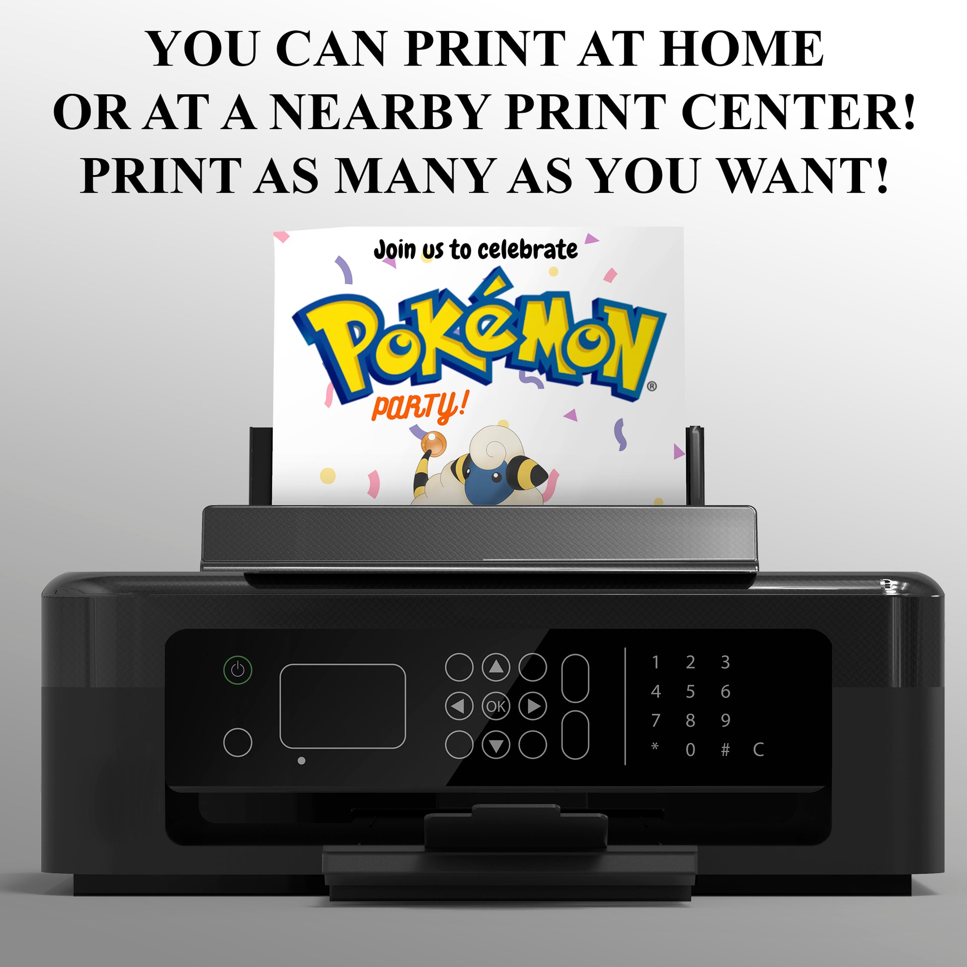 Ampharos Birthday Invitation Template | Pokemon Invite - CreativeRino