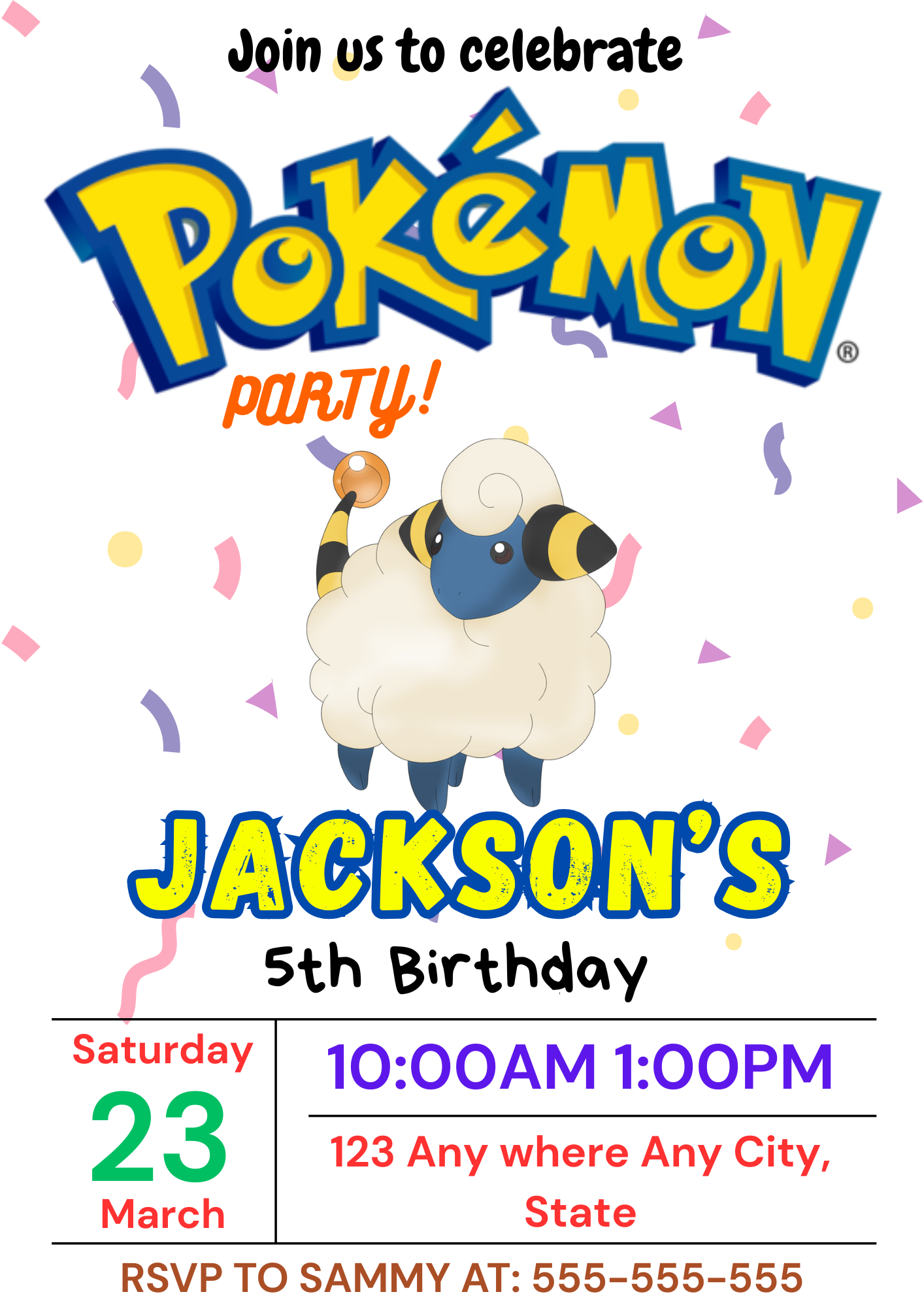 Ampharos Birthday Invitation Template | Pokemon Invite - CreativeRino