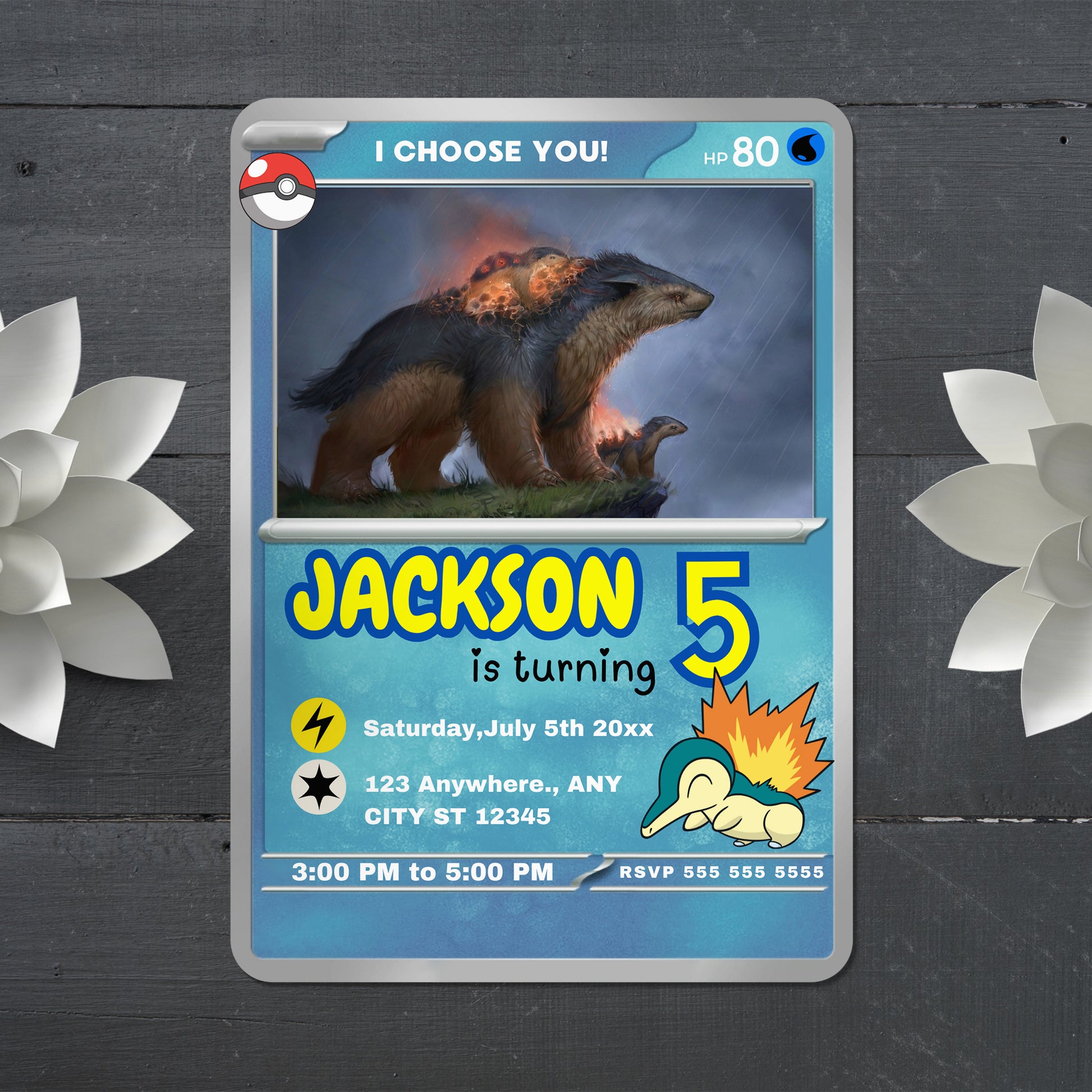 Typhlosion Invitation Template | Pokemon Card Birthday Invite - CreativeRino