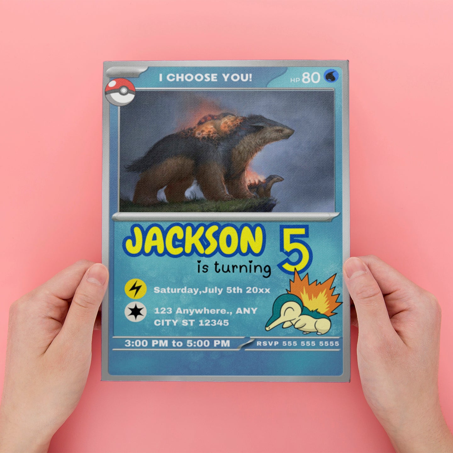 Typhlosion Invitation Template | Pokemon Card Birthday Invite - CreativeRino