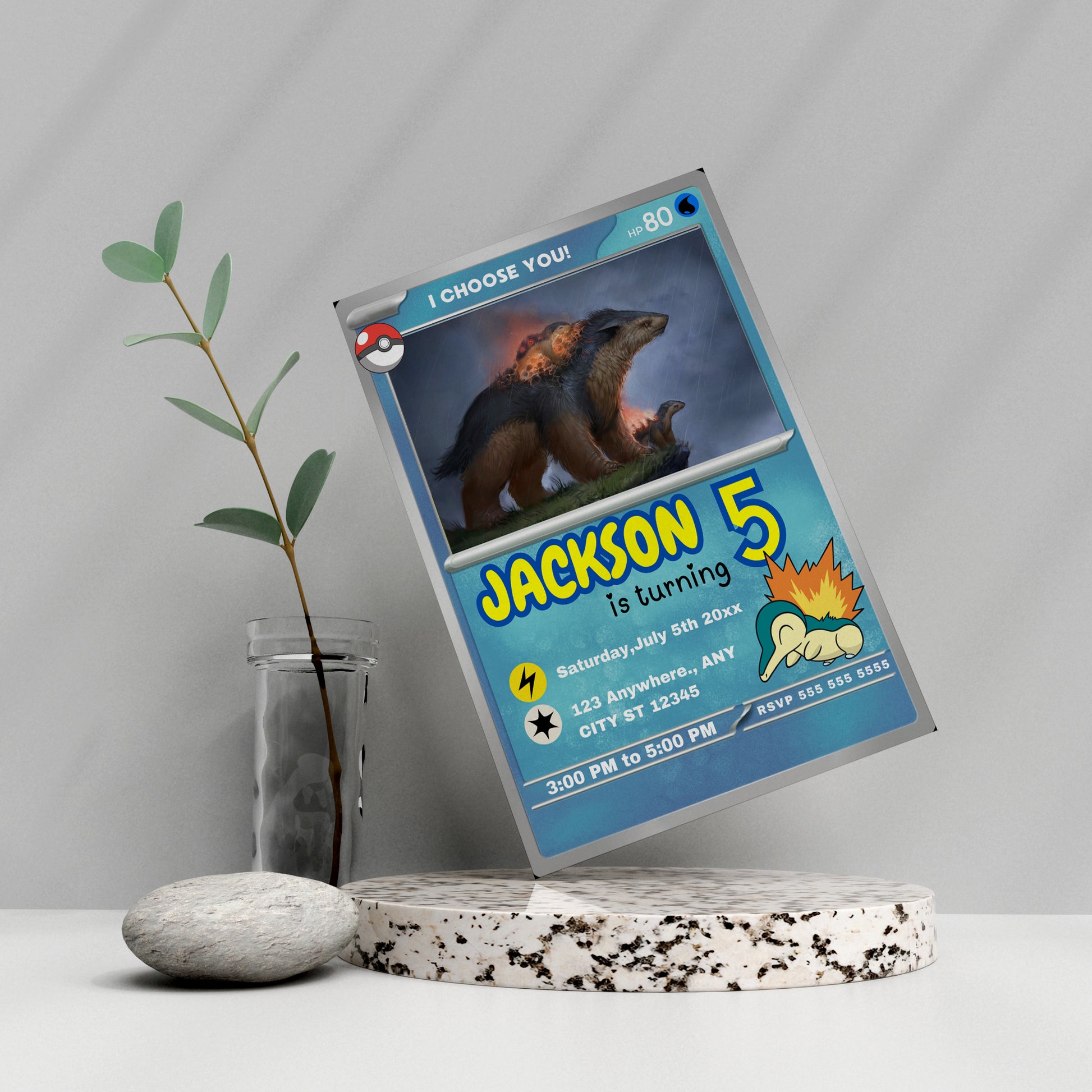 Typhlosion Invitation Template | Pokemon Card Birthday Invite - CreativeRino