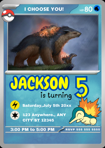 Typhlosion Invitation Template | Pokemon Card Birthday Invite - CreativeRino