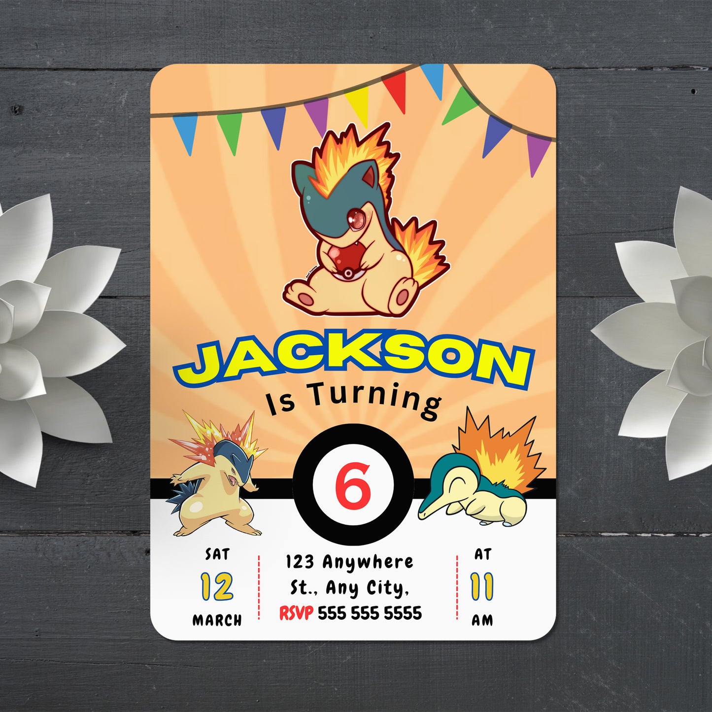 Typhlosion Pokemon Birthday Party Invitation Template - CreativeRino