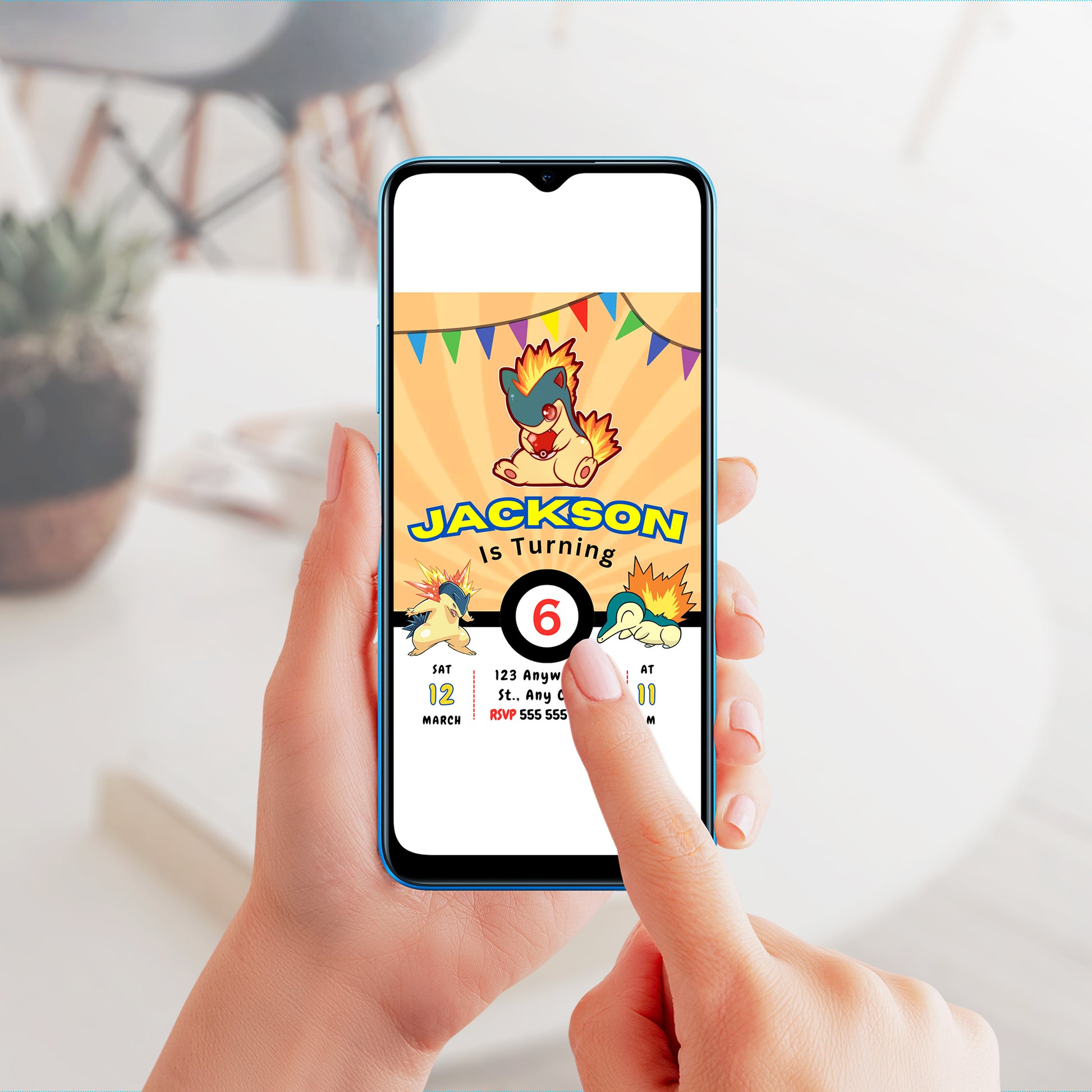 Typhlosion Pokemon Birthday Party Invitation Template - CreativeRino