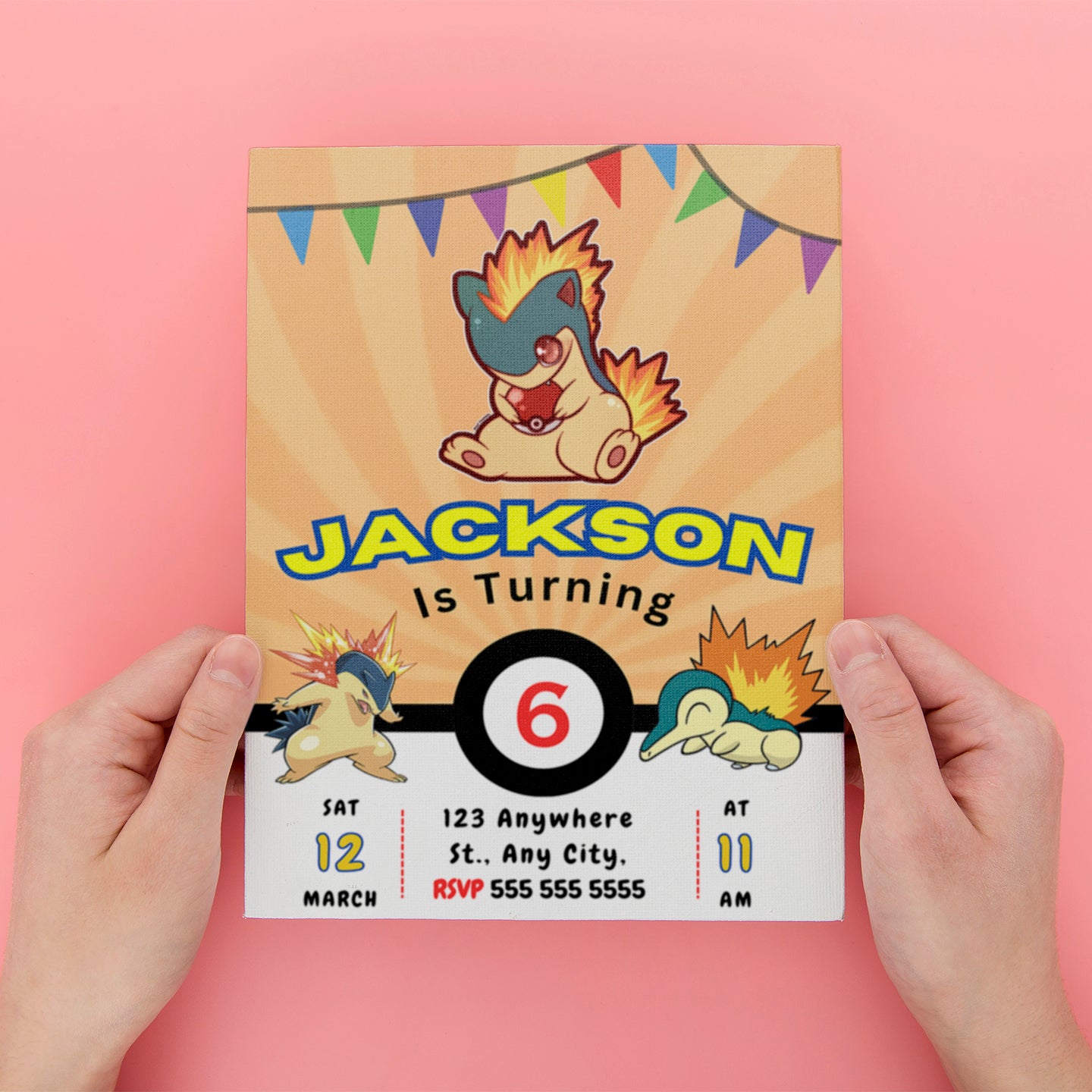 Typhlosion Pokemon Birthday Party Invitation Template - CreativeRino