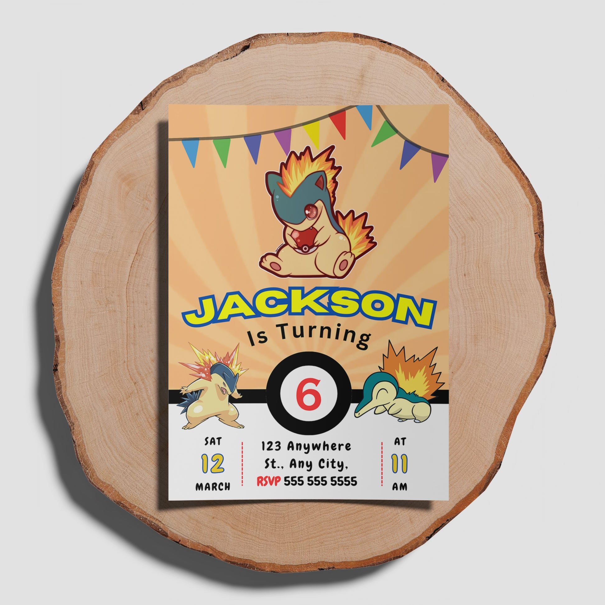 Typhlosion Pokemon Birthday Party Invitation Template - CreativeRino