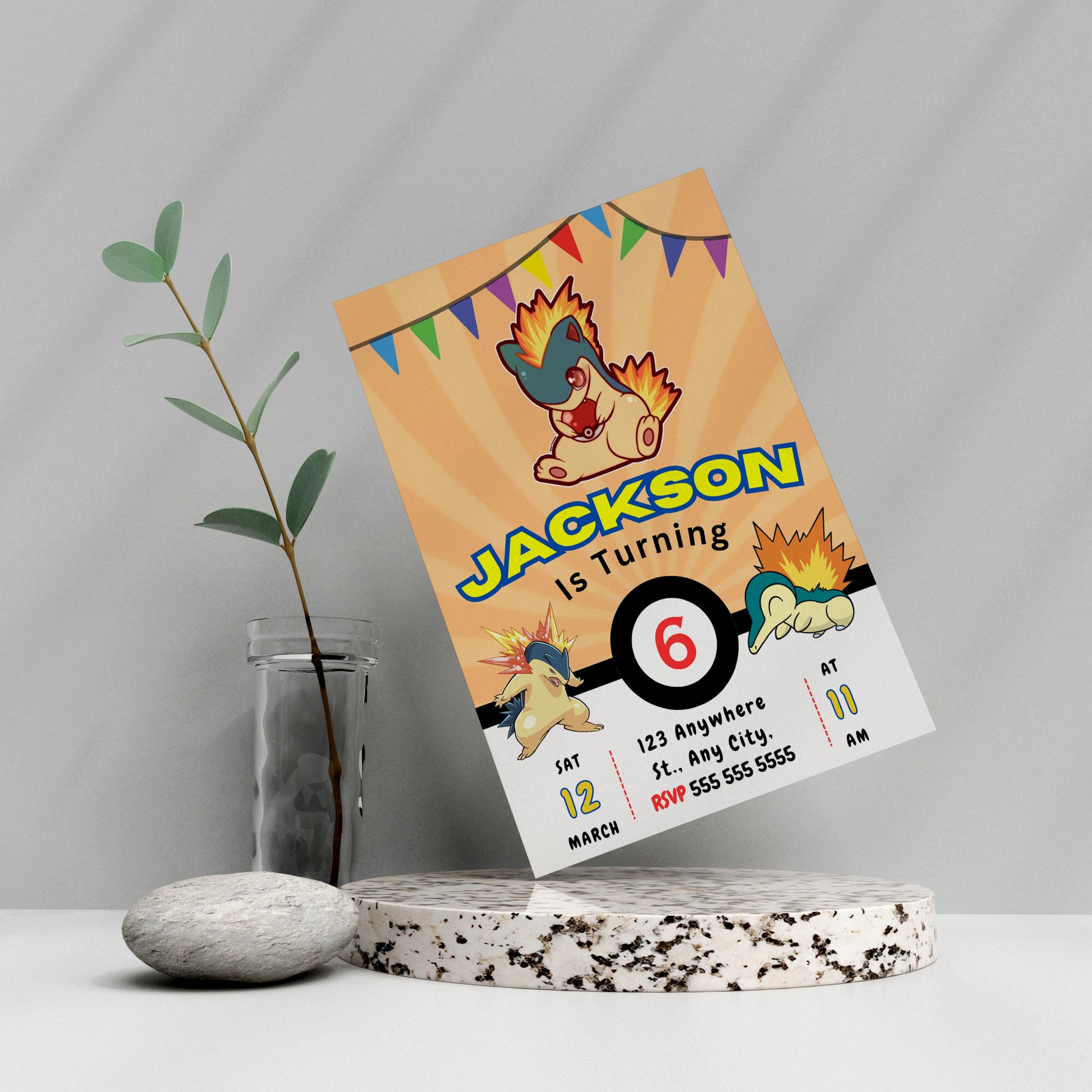 Typhlosion Pokemon Birthday Party Invitation Template - CreativeRino