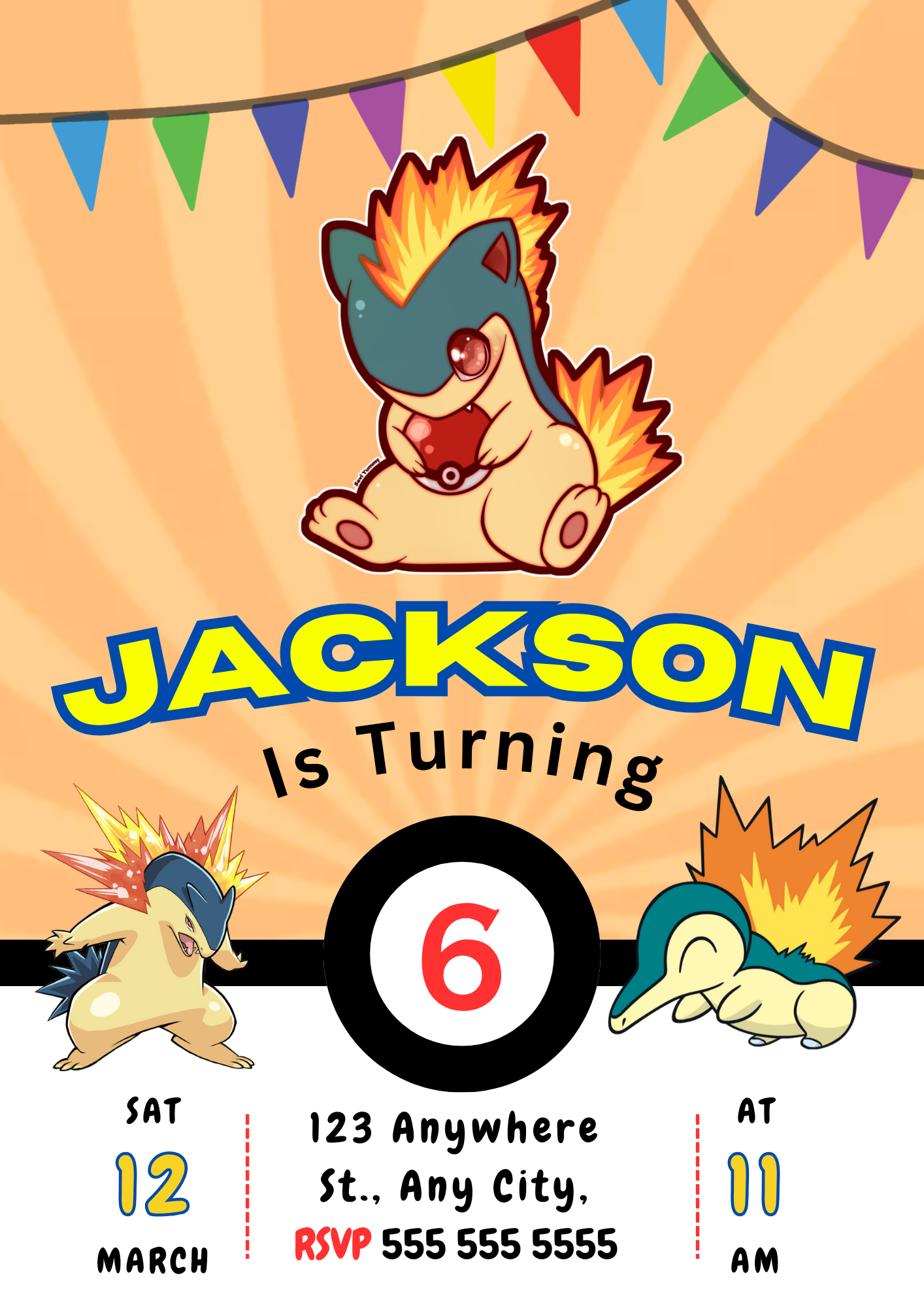 Typhlosion Pokemon Birthday Party Invitation Template - CreativeRino