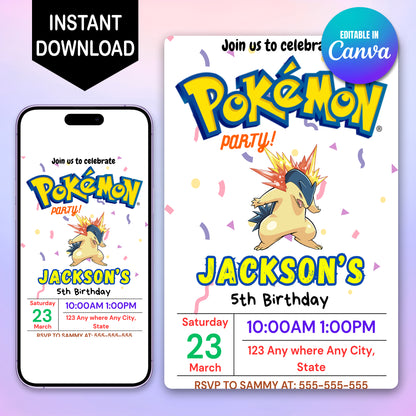 Typhlosion Birthday Invitation Template | Pokemon Invite - CreativeRino