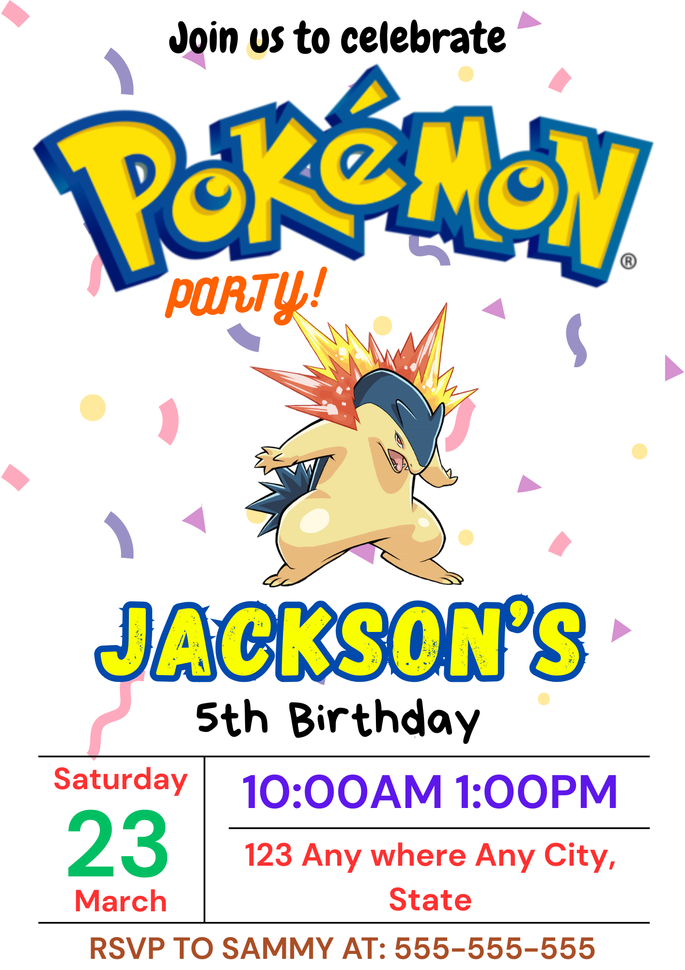 Typhlosion Birthday Invitation Template | Pokemon Invite - CreativeRino