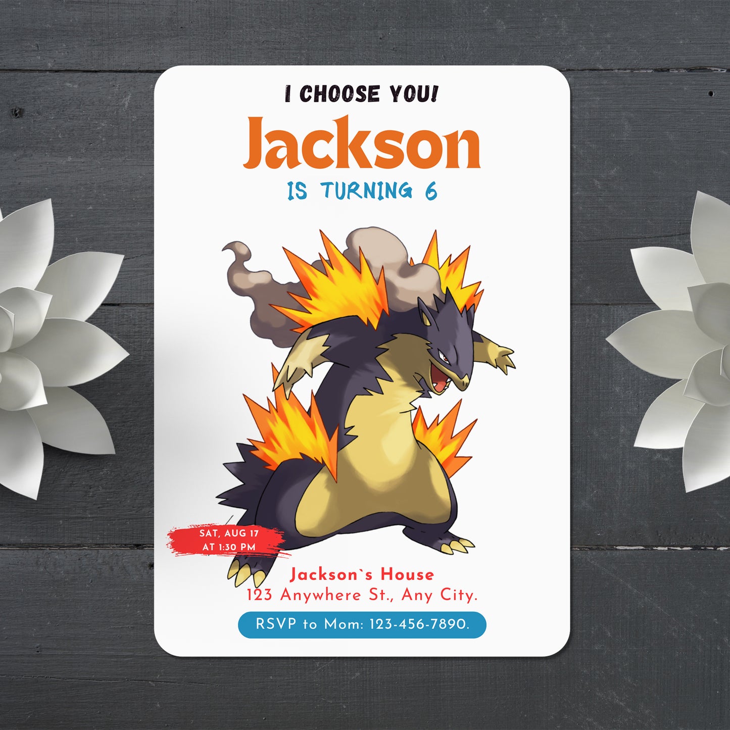 Typhlosion Birthday Party Invitation Template | Pokemon Invite - CreativeRino