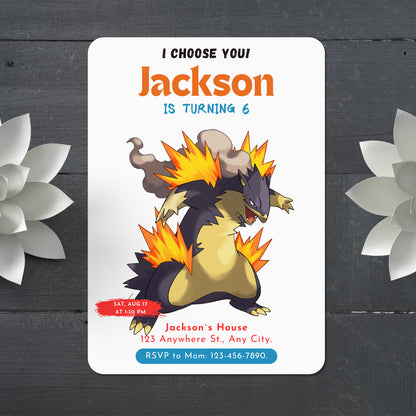 Typhlosion Birthday Party Invitation Template | Pokemon Invite - CreativeRino